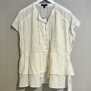NWT Lane Bryant Cream Cotton blend Pleated Blouse